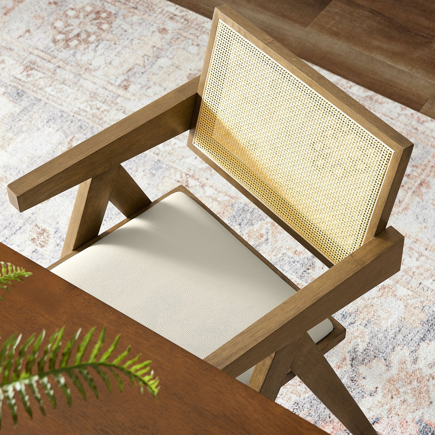 Thera Vegan Leather and Cane Dining Chairs and Armchairs Set of 2 by Modway