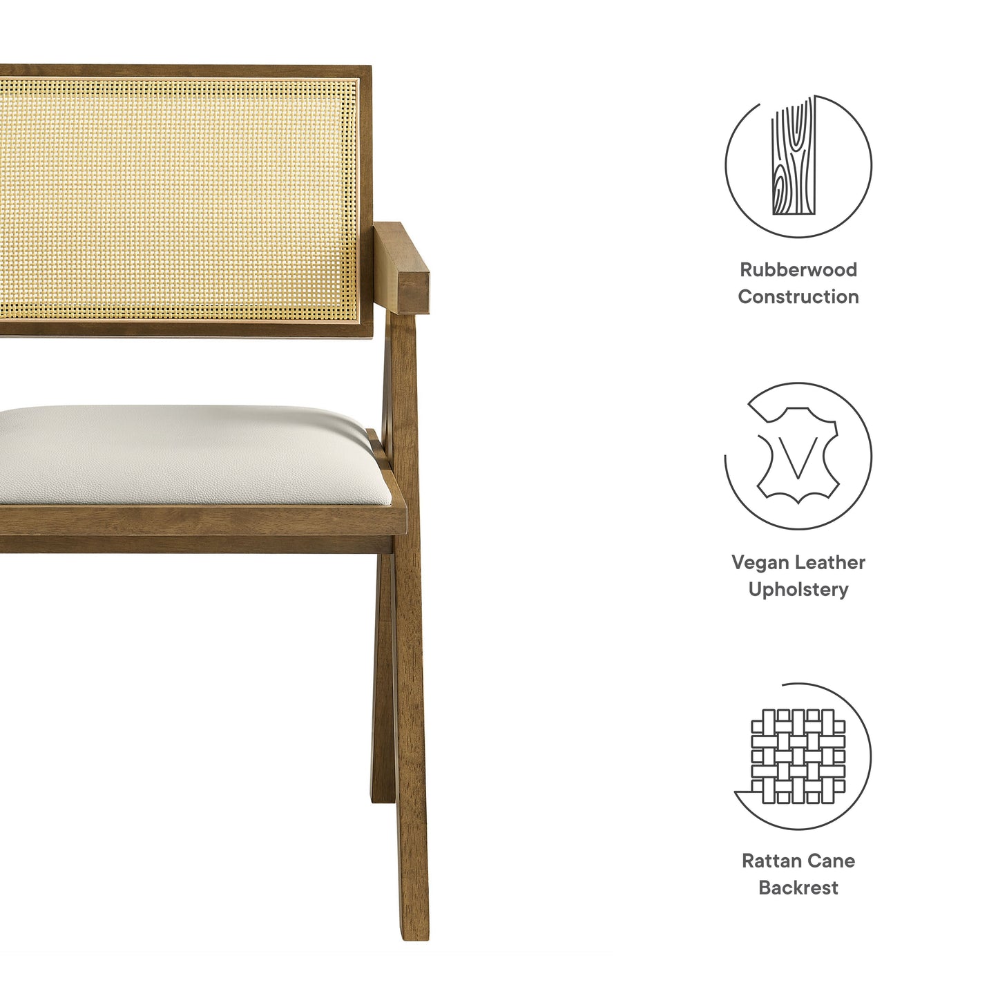 Thera Vegan Leather and Cane Dining Chairs and Armchairs Set of 2 by Modway