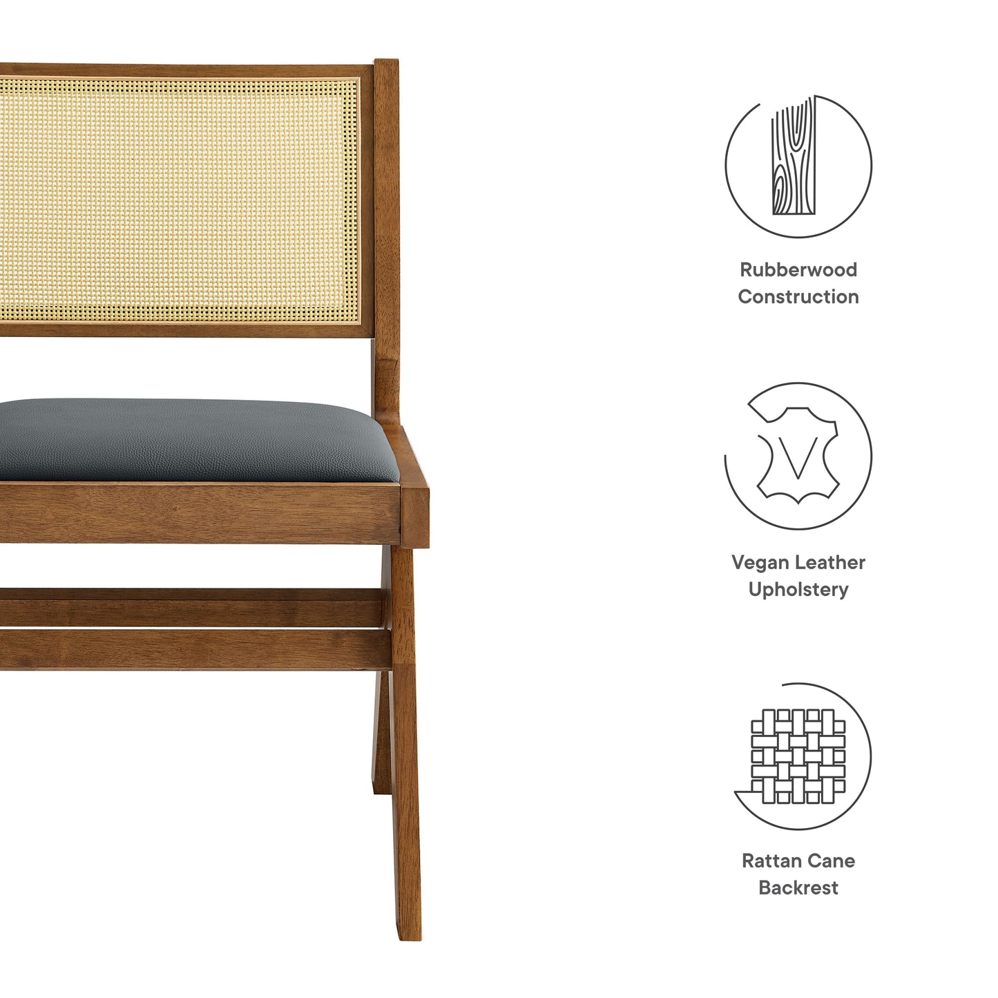 Thera Vegan Leather and Cane Dining Chairs and Armchairs Set of 2 by Modway