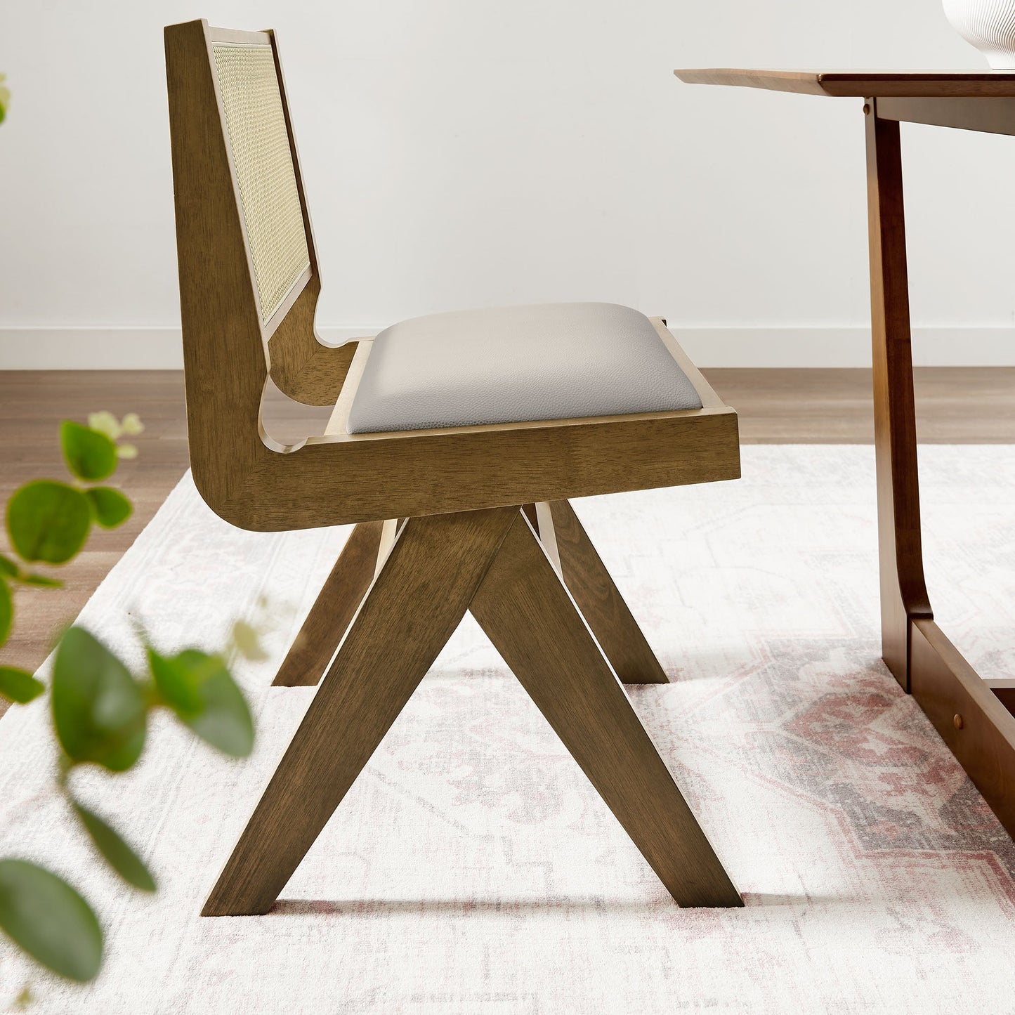 Thera Vegan Leather and Cane Dining Chairs and Armchairs Set of 2 by Modway