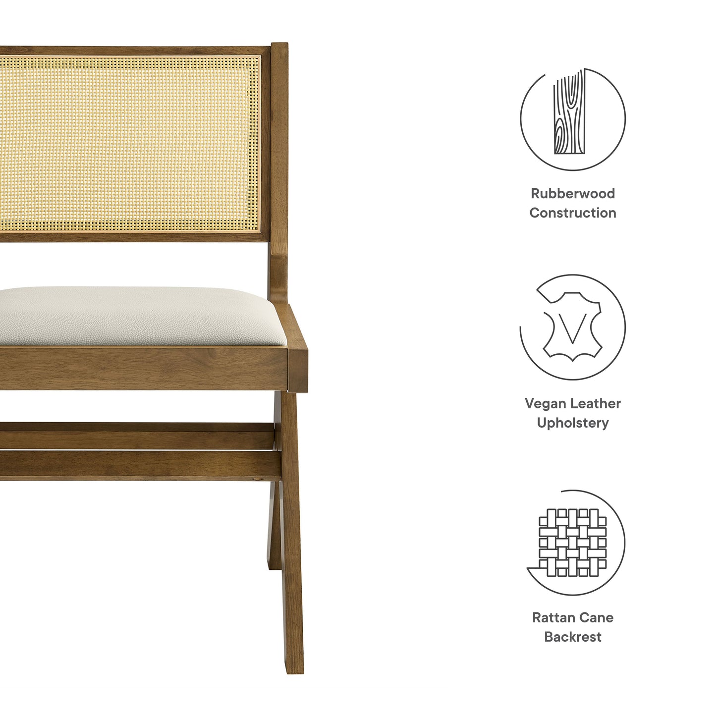 Thera Vegan Leather and Cane Dining Chairs and Armchairs Set of 2 by Modway