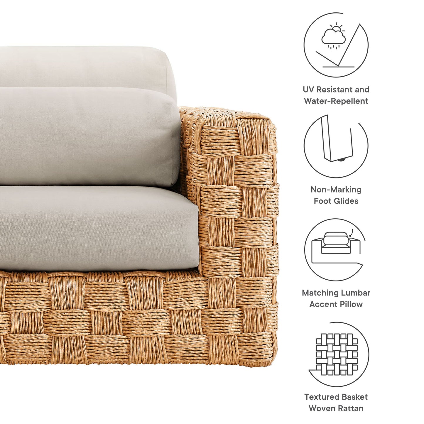 Thames Outdoor Patio Wicker Outdoor Patio Rattan Armchair by Modway EEI-6925-NAT-LGR