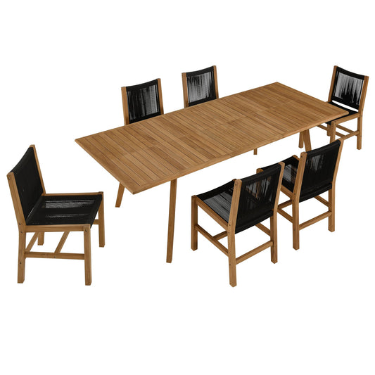 Vienna 7-Piece Outdoor Patio Teak and Rope Dining Set with Armless Chairs by Modway EEI-6927-NAT-BLK