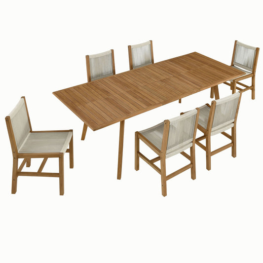 Vienna 7-Piece Outdoor Patio Teak and Rope Dining Set with Armless Chairs by Modway EEI-6927-NAT-NAT