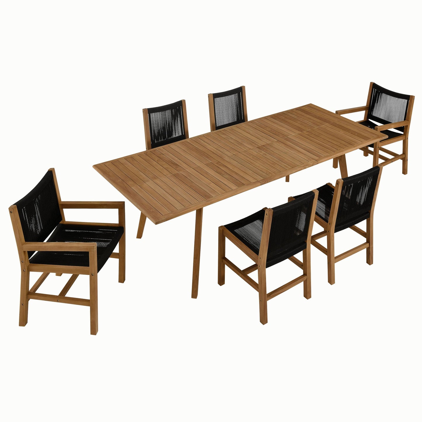 Vienna 7-Piece Outdoor Patio Teak and Rope Dining Set by Modway EEI-6928-NAT-BLK