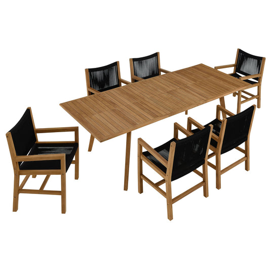 Vienna 7-Piece Outdoor Patio Teak and Rope Dining Set with Armchairs by Modway EEI-6929-NAT-BLK