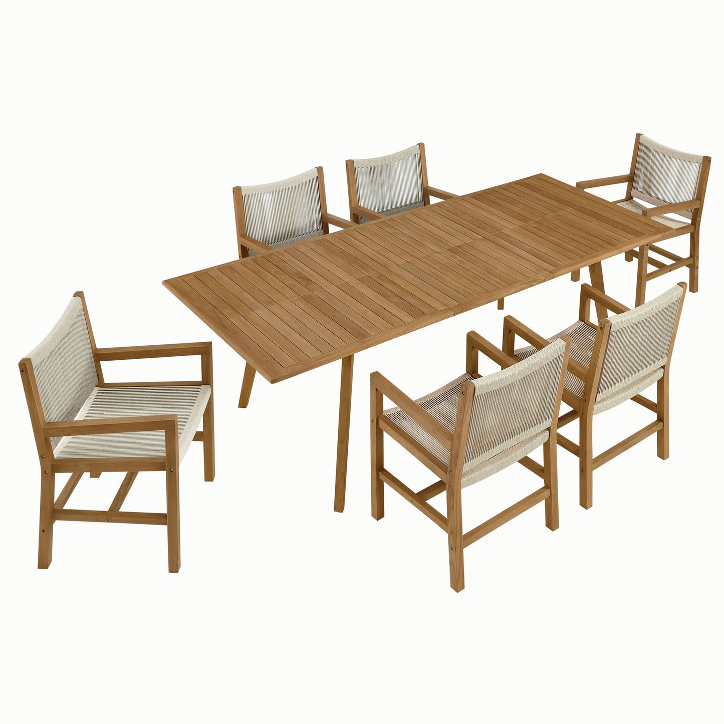 Vienna 7-Piece Outdoor Patio Teak and Rope Dining Set with Armchairs by Modway EEI-6929-NAT-NAT