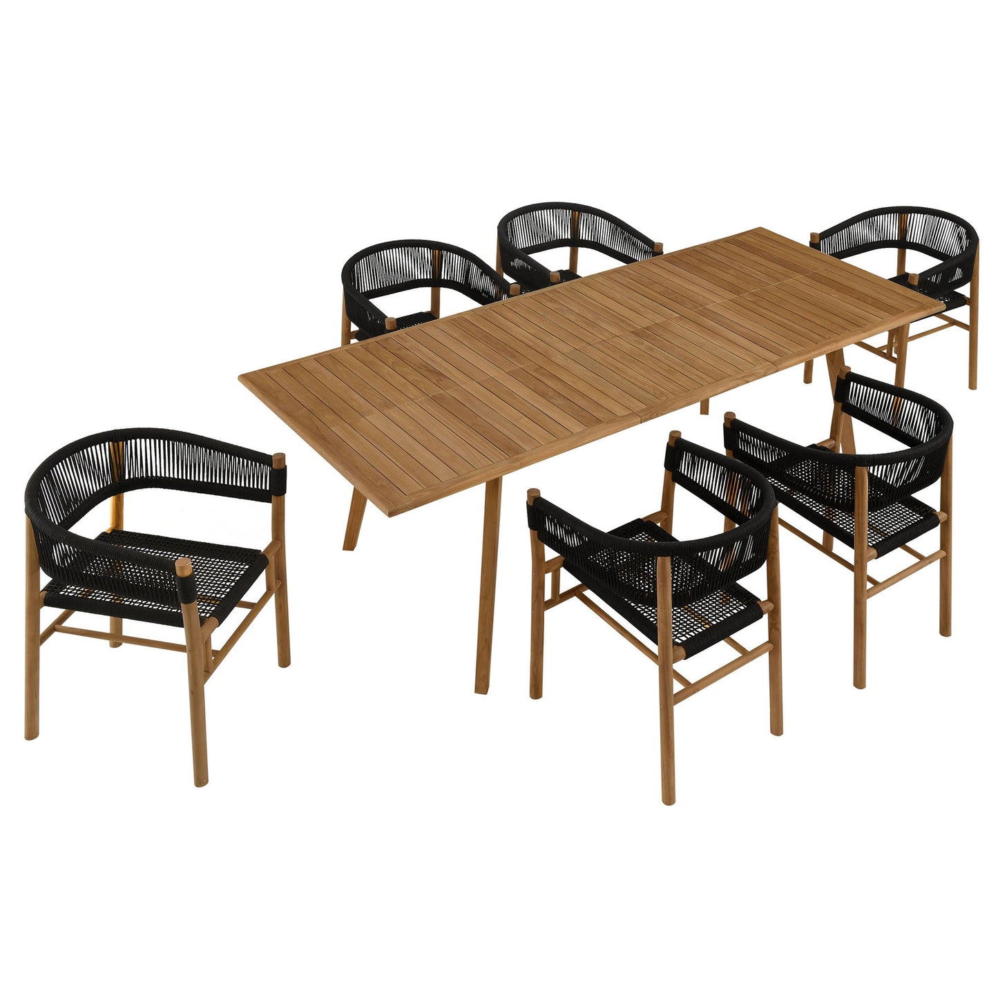 Vienna 7-Piece Outdoor Patio Teak and Rope Dining Set with Curved-Back Armchairs by Modway EEI-6930-NAT-BLK
