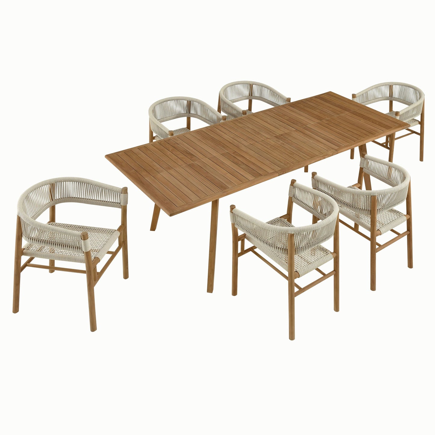 Vienna 7-Piece Outdoor Patio Teak and Rope Dining Set with Curved-Back Armchairs by Modway EEI-6930-NAT-NAT
