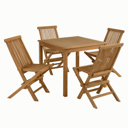 Vienna 5-Piece Outdoor Patio Teak Wood Dining Set with Folding Chairs by Modway EEI-6931-NAT-NAT
