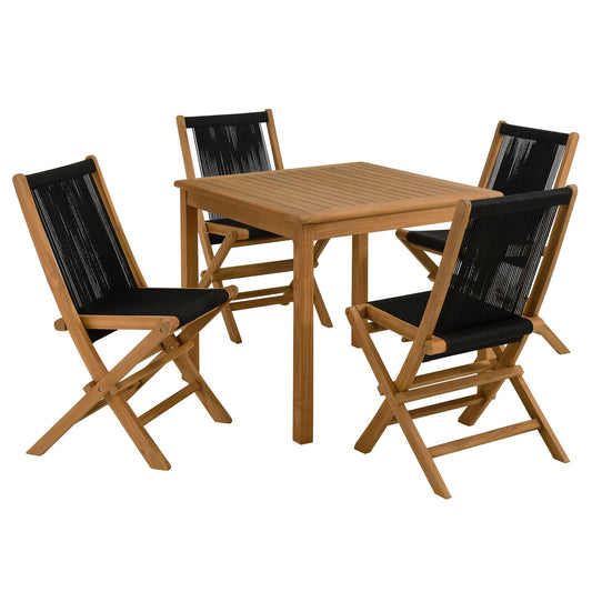 Vienna 5-Piece Outdoor Patio Teak Wood Dining Set with Rope Folding Chairs by Modway EEI-6932-NAT-BLK