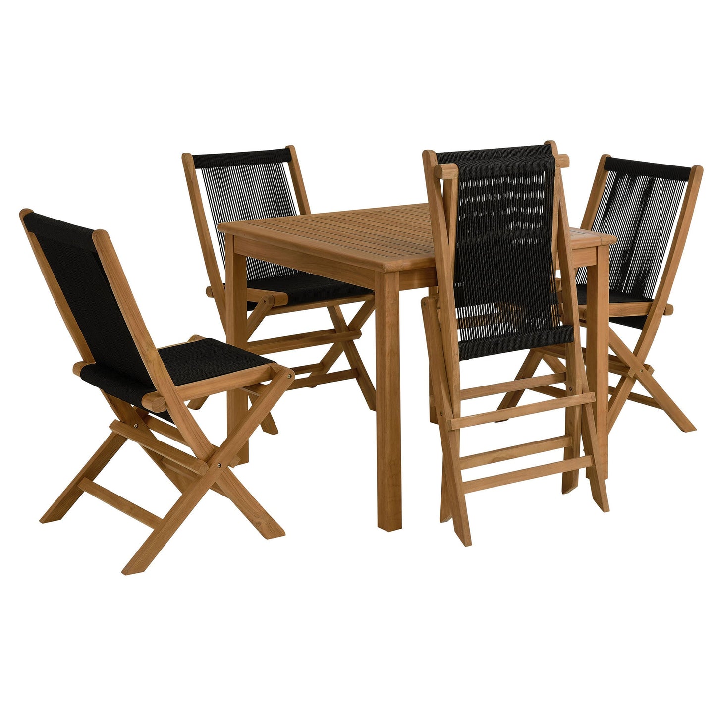 Vienna 5-Piece Outdoor Patio Teak Wood Dining Set with Rope Folding Chairs by Modway EEI-6932-NAT-BLK