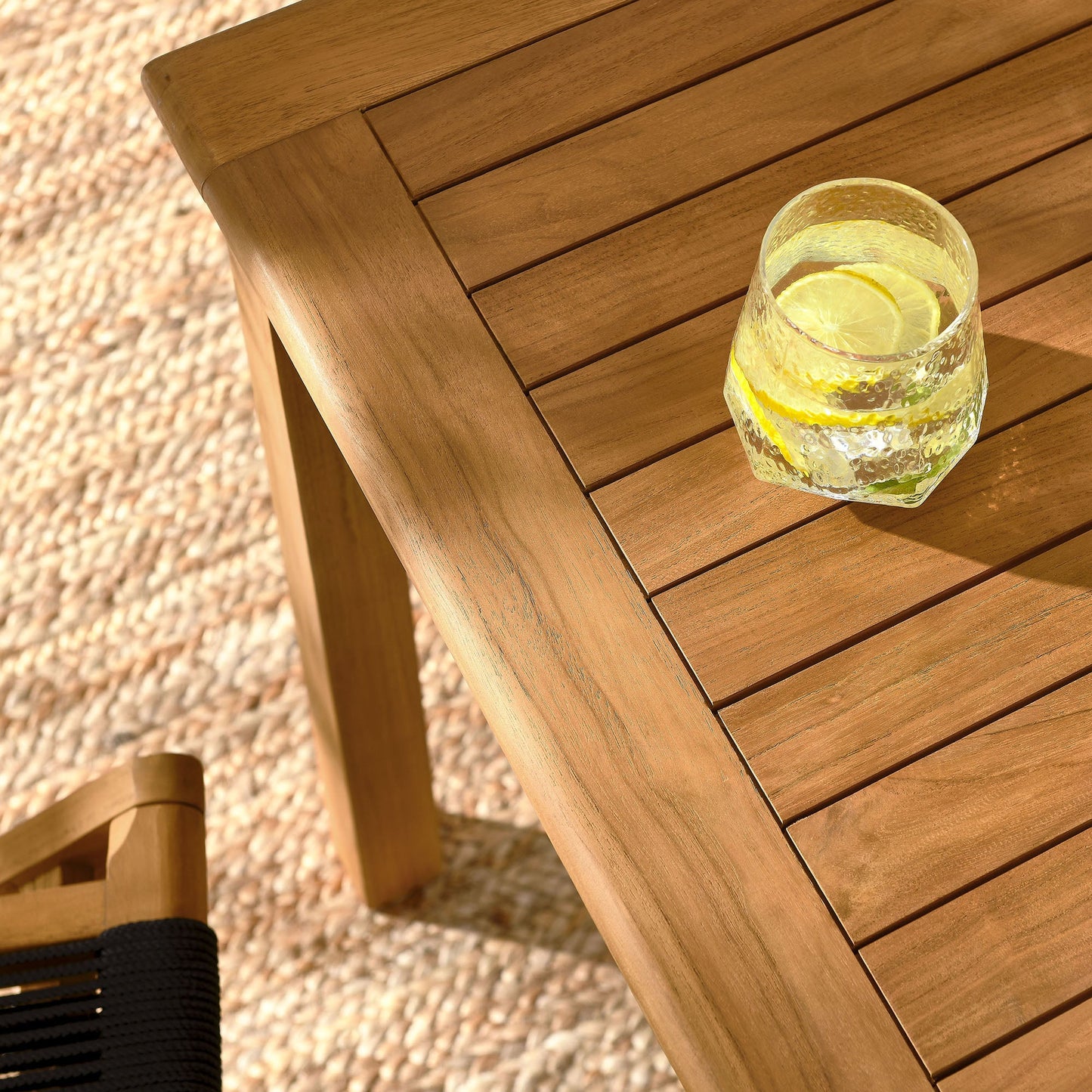 Vienna 5-Piece Outdoor Patio Teak Wood Dining Set with Rope Folding Chairs by Modway EEI-6932-NAT-BLK