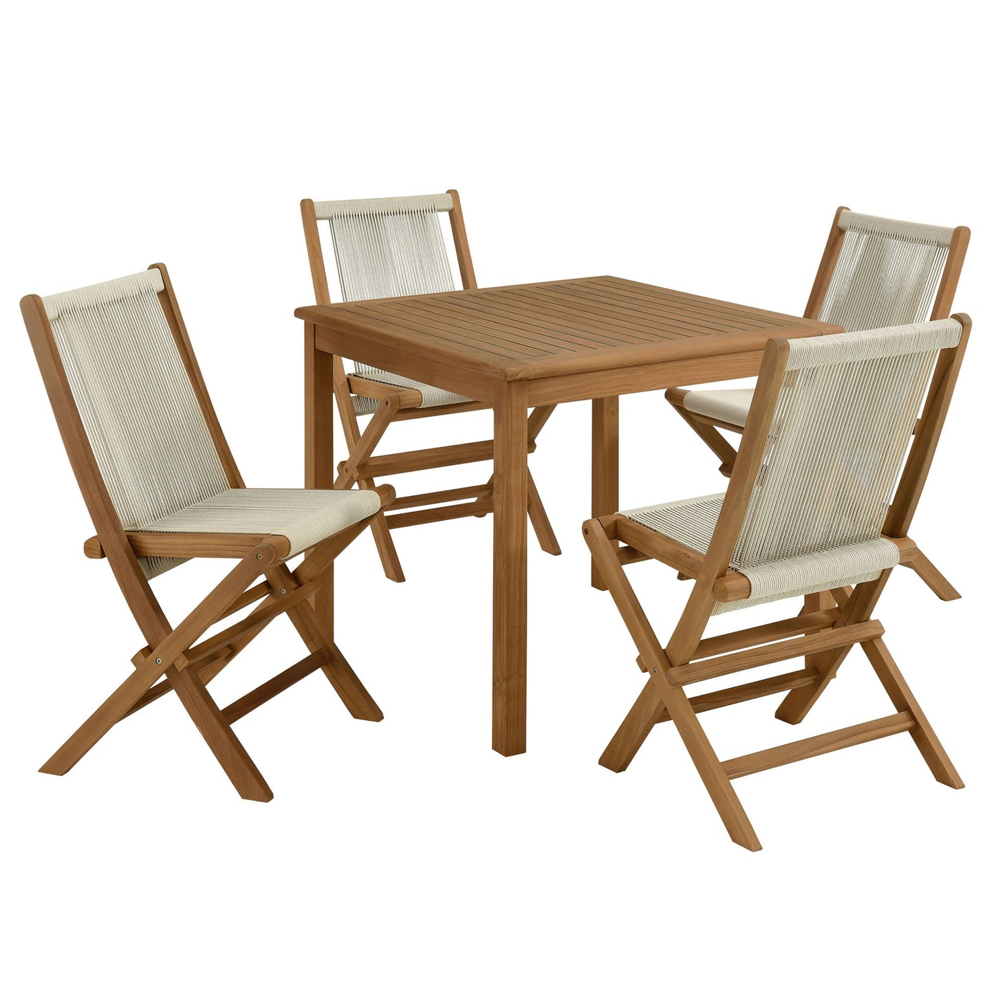 Vienna 5-Piece Outdoor Patio Teak Wood Dining Set with Rope Folding Chairs by Modway EEI-6932-NAT-NAT