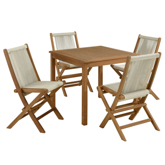 Vienna 5-Piece Outdoor Patio Teak Wood Dining Set with Rope Folding Chairs by Modway EEI-6932-NAT-NAT