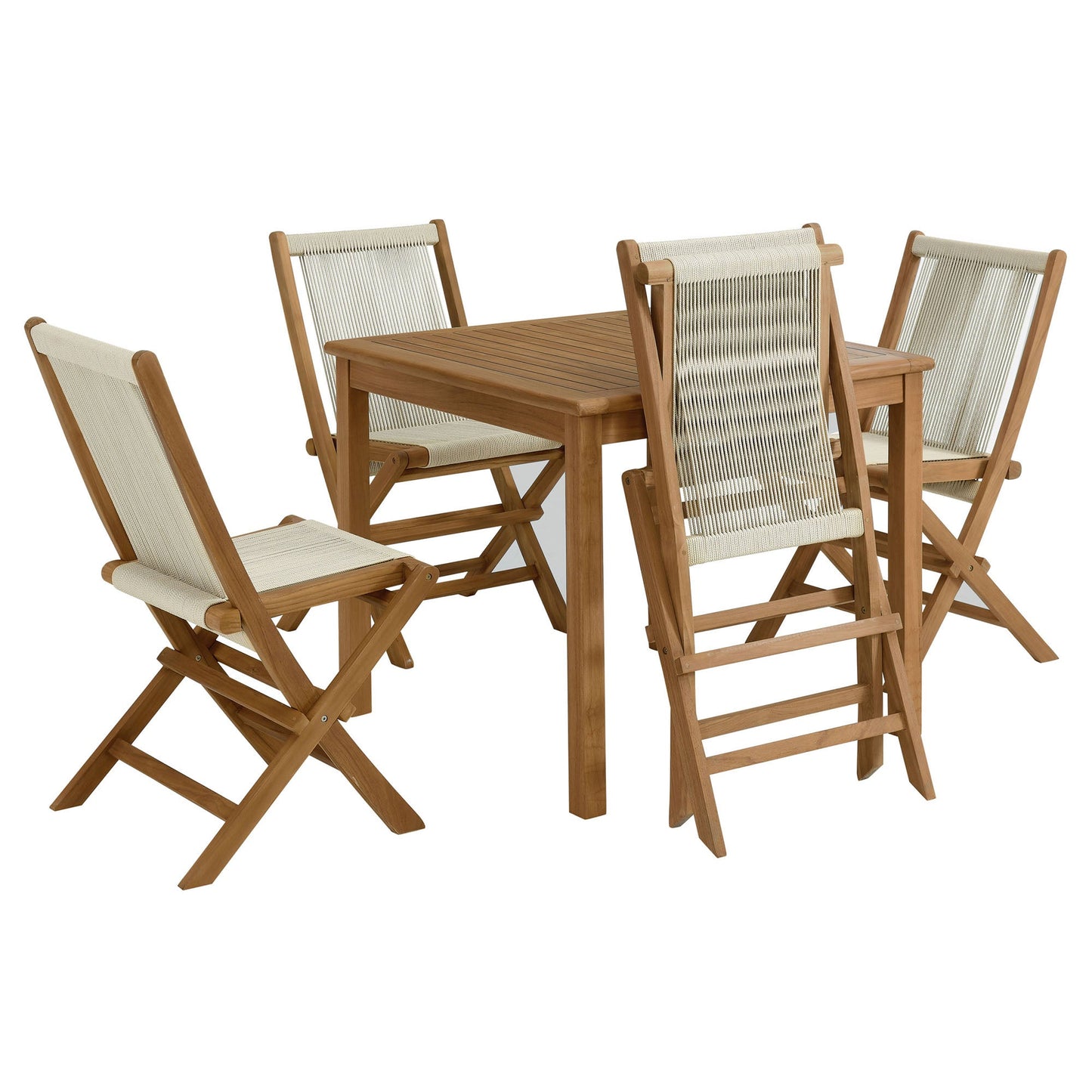 Vienna 5-Piece Outdoor Patio Teak Wood Dining Set with Rope Folding Chairs by Modway EEI-6932-NAT-NAT