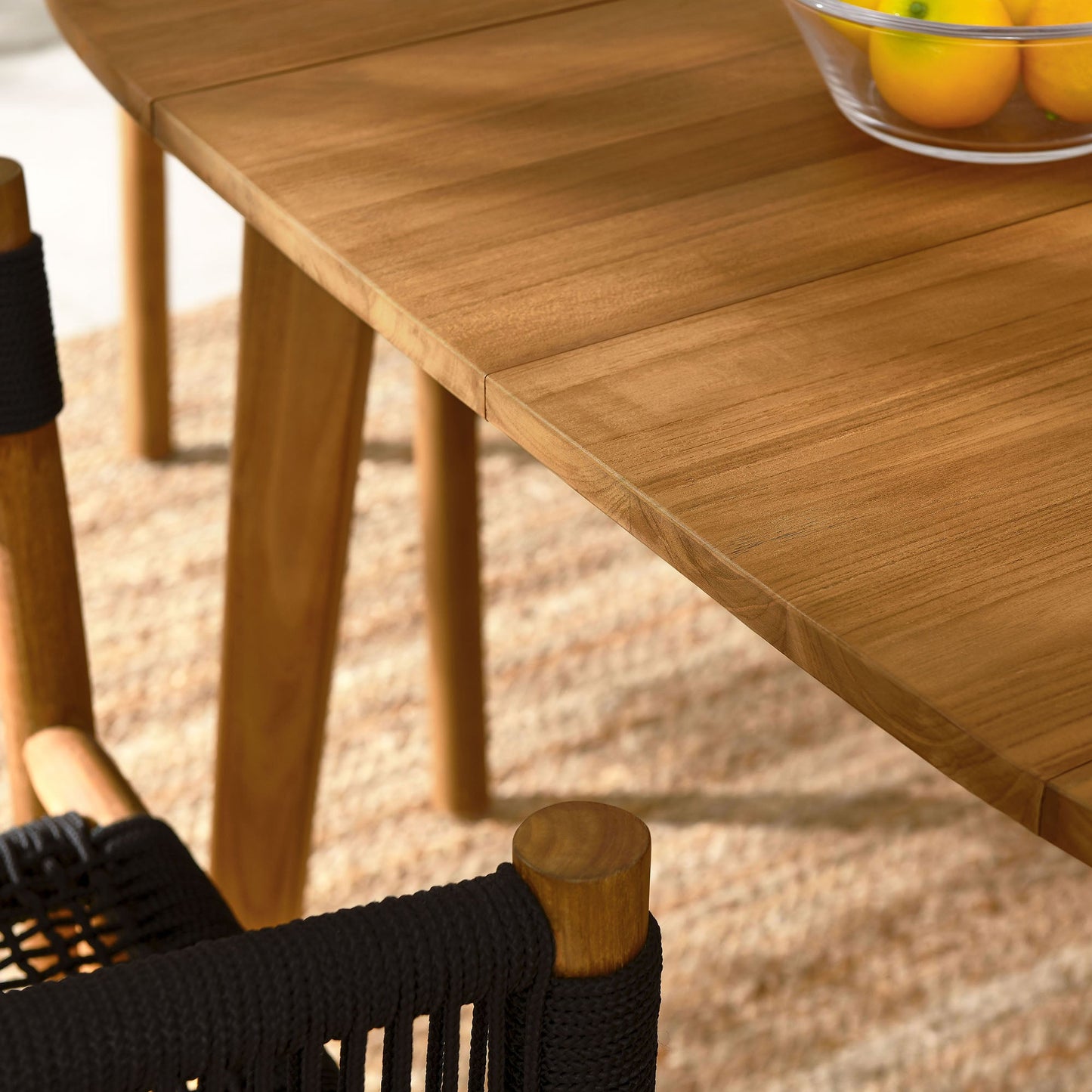 Vienna 5-Piece Outdoor Patio Teak and Rope Dining Set with Curved-Back Armchairs by Modway EEI-6933-NAT-BLK