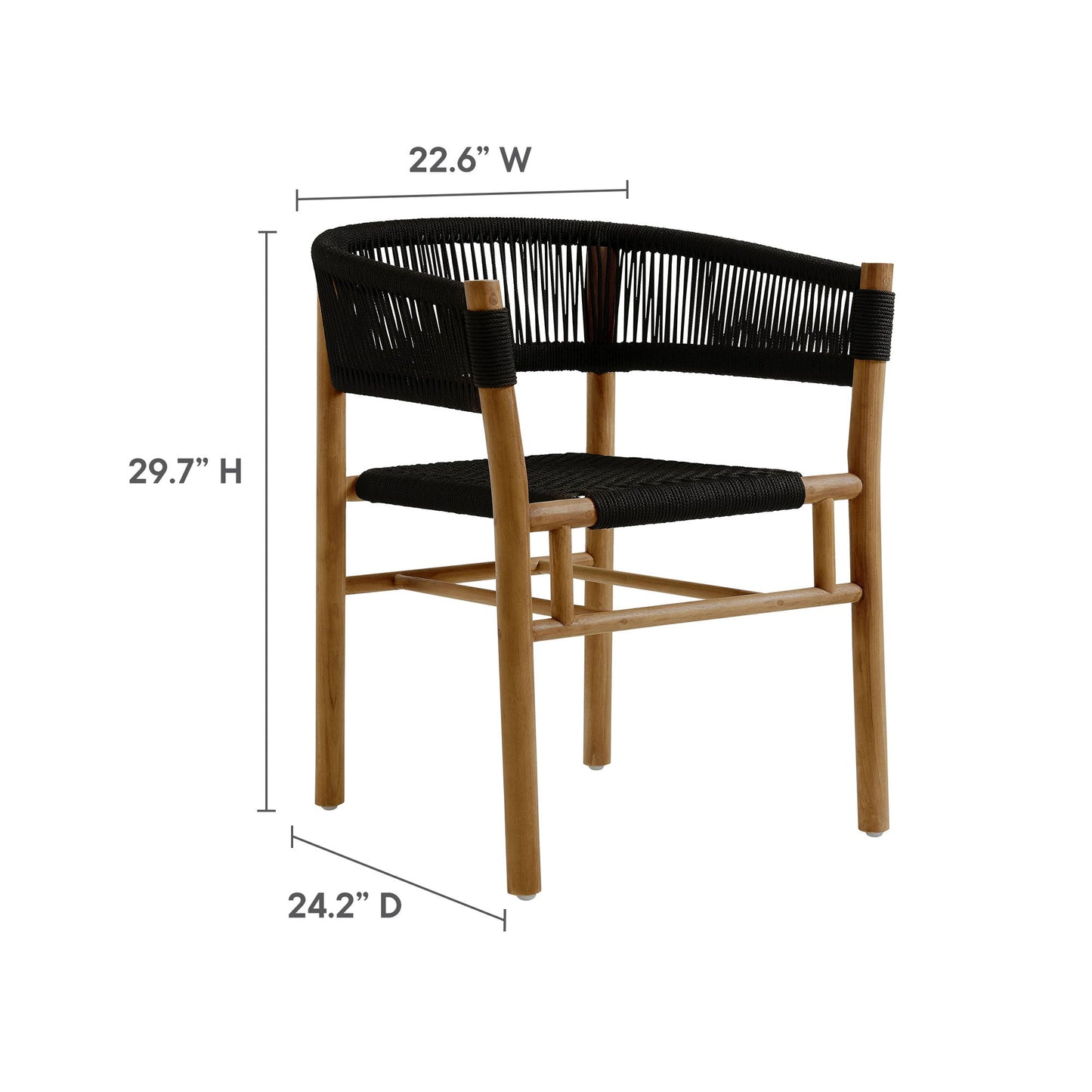 Vienna 5-Piece Outdoor Patio Teak and Rope Dining Set with Curved-Back Armchairs by Modway EEI-6933-NAT-BLK