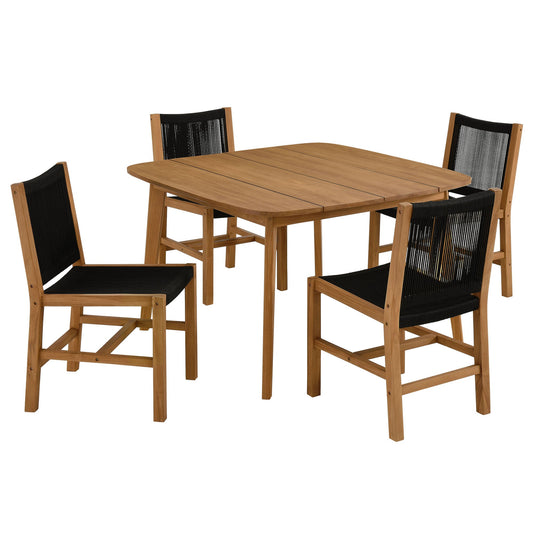 Vienna 5-Piece Outdoor Patio Teak and Rope Dining Set with Armless Chairs by Modway EEI-6934-NAT-BLK