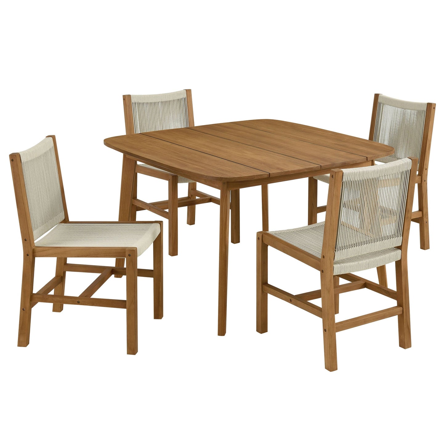 Vienna 5-Piece Outdoor Patio Teak and Rope Dining Set with Armless Chairs by Modway EEI-6934-NAT-NAT