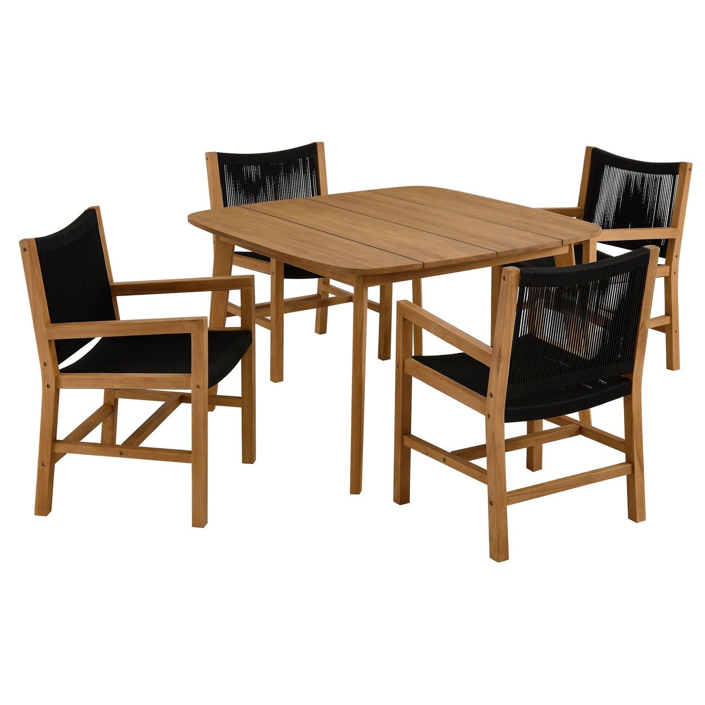Vienna 5-Piece Outdoor Patio Teak and Rope Dining Set with Armchairs by Modway EEI-6935-NAT-BLK