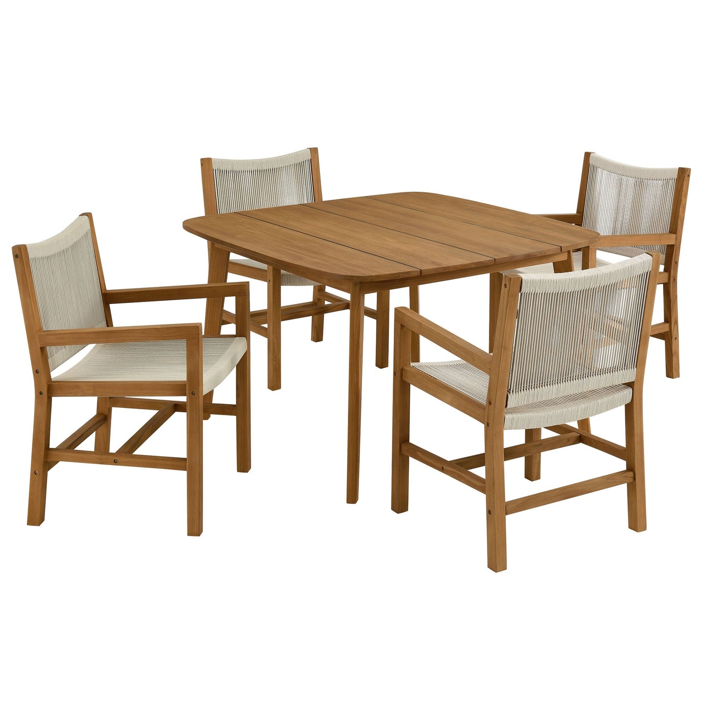 Vienna 5-Piece Outdoor Patio Teak and Rope Dining Set with Armchairs by Modway EEI-6935-NAT-NAT