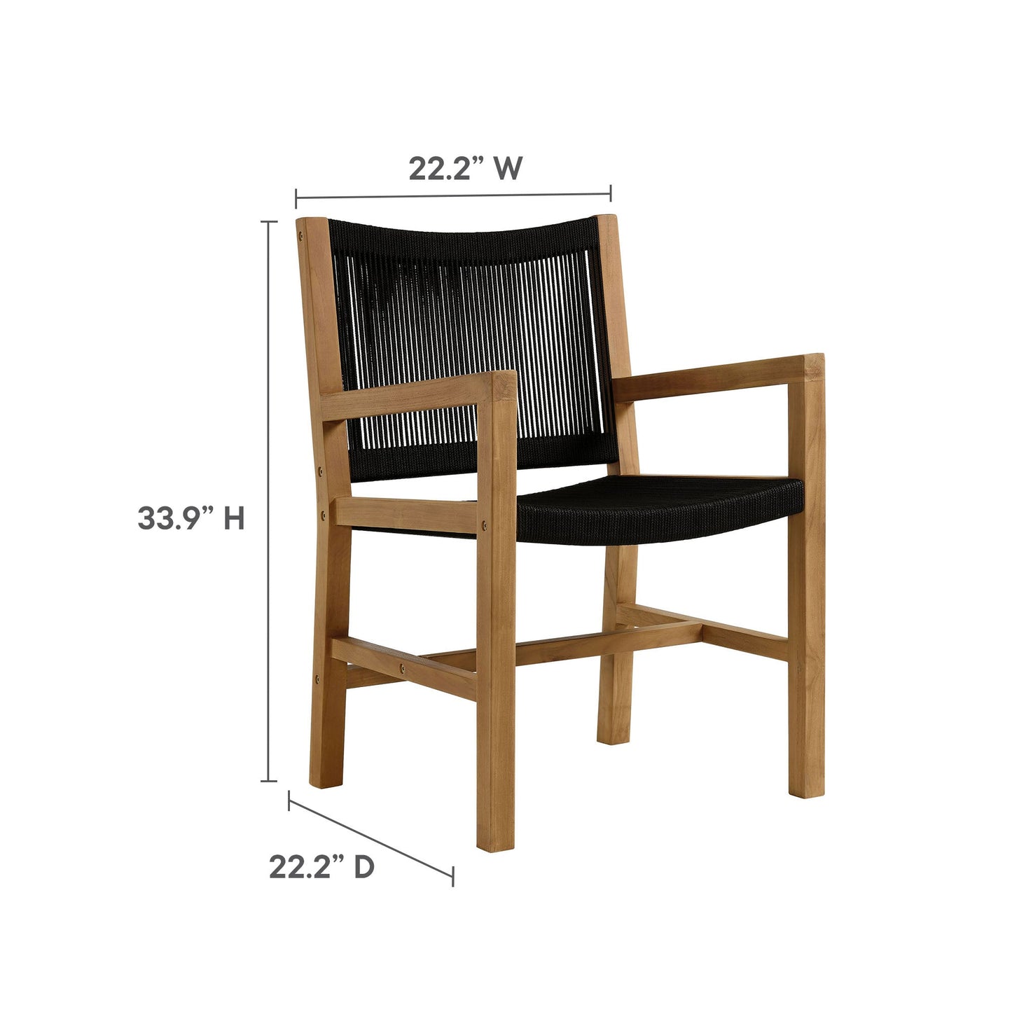 Vienna 3-Piece Outdoor Patio Teak and Rope Armchairs with Folding Side Table by Modway EEI-6936-NAT-BLK