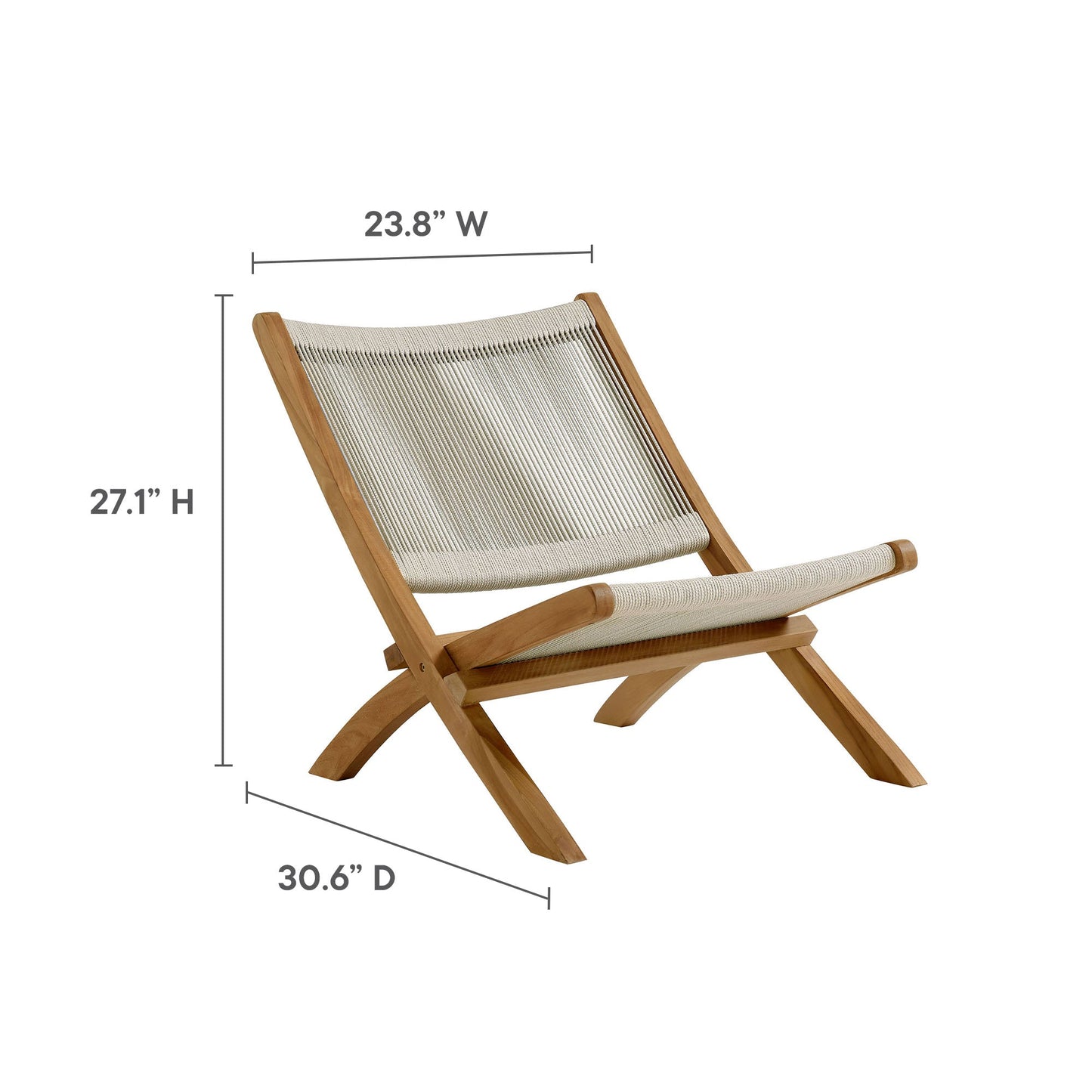 Vienna 3-Piece Outdoor Patio Teak and Rope Folding Lounge Chairs and Side Table by Modway EEI-6937-NAT-NAT