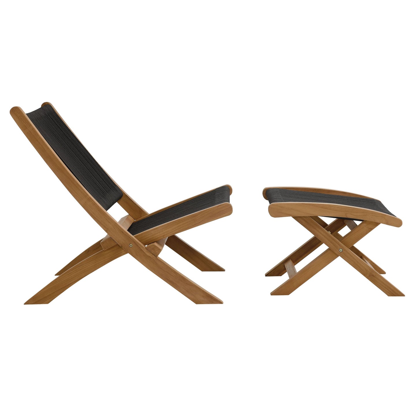 Vienna 2-Piece Outdoor Patio Teak and Rope Folding Accent Lounge Chair and Ottoman Set by Modway EEI-6938-NAT-BLK