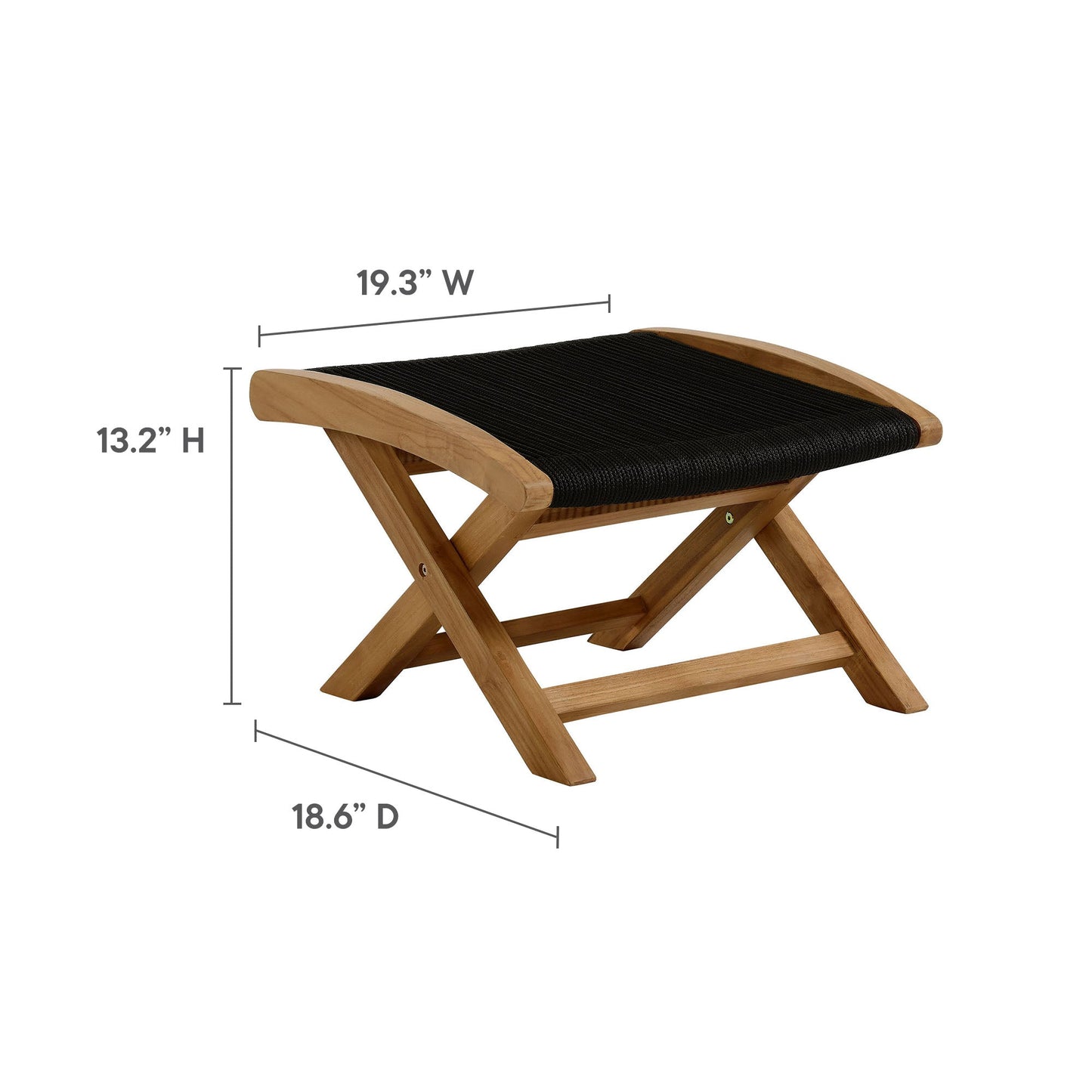 Vienna 2-Piece Outdoor Patio Teak and Rope Folding Accent Lounge Chair and Ottoman Set by Modway EEI-6938-NAT-BLK