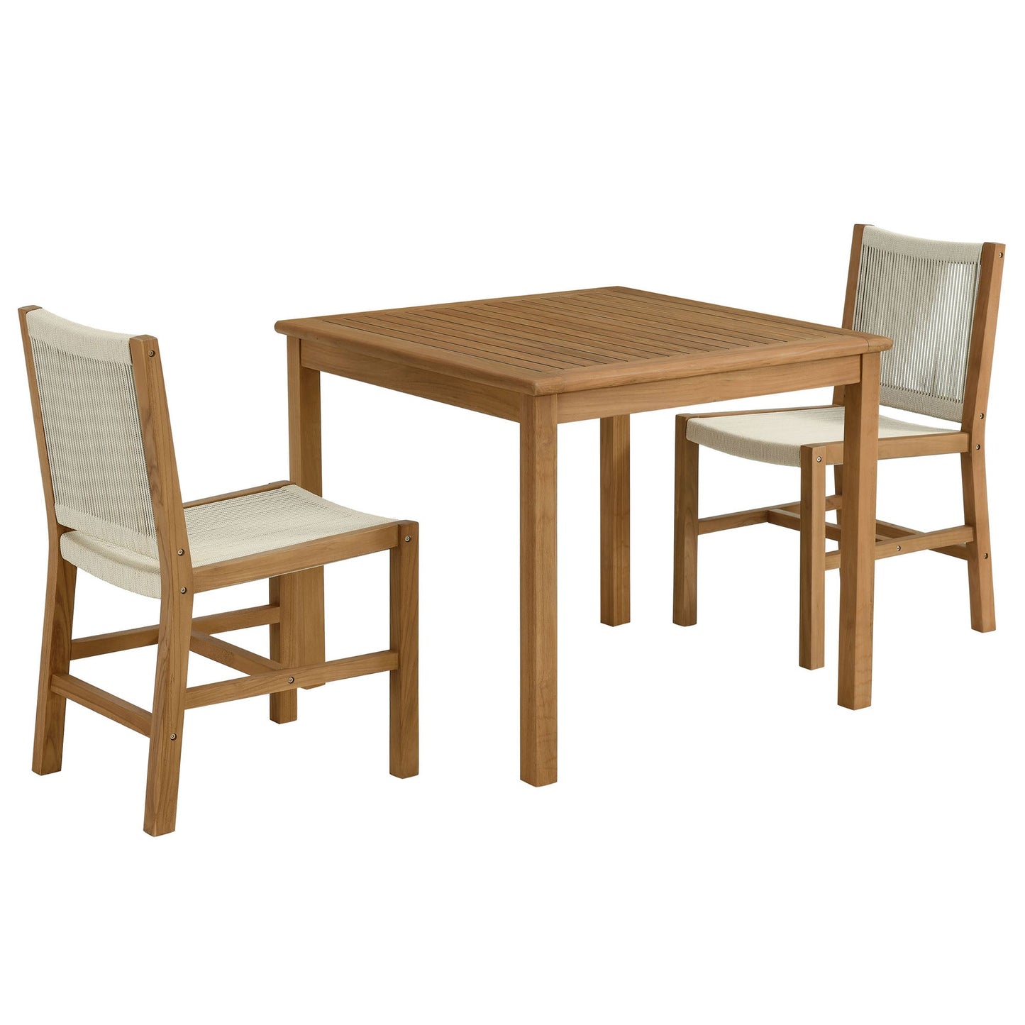 Vienna 3-Piece Outdoor Patio Teak and Rope Dining Set with Armchairs and Armless Chairs by Modway