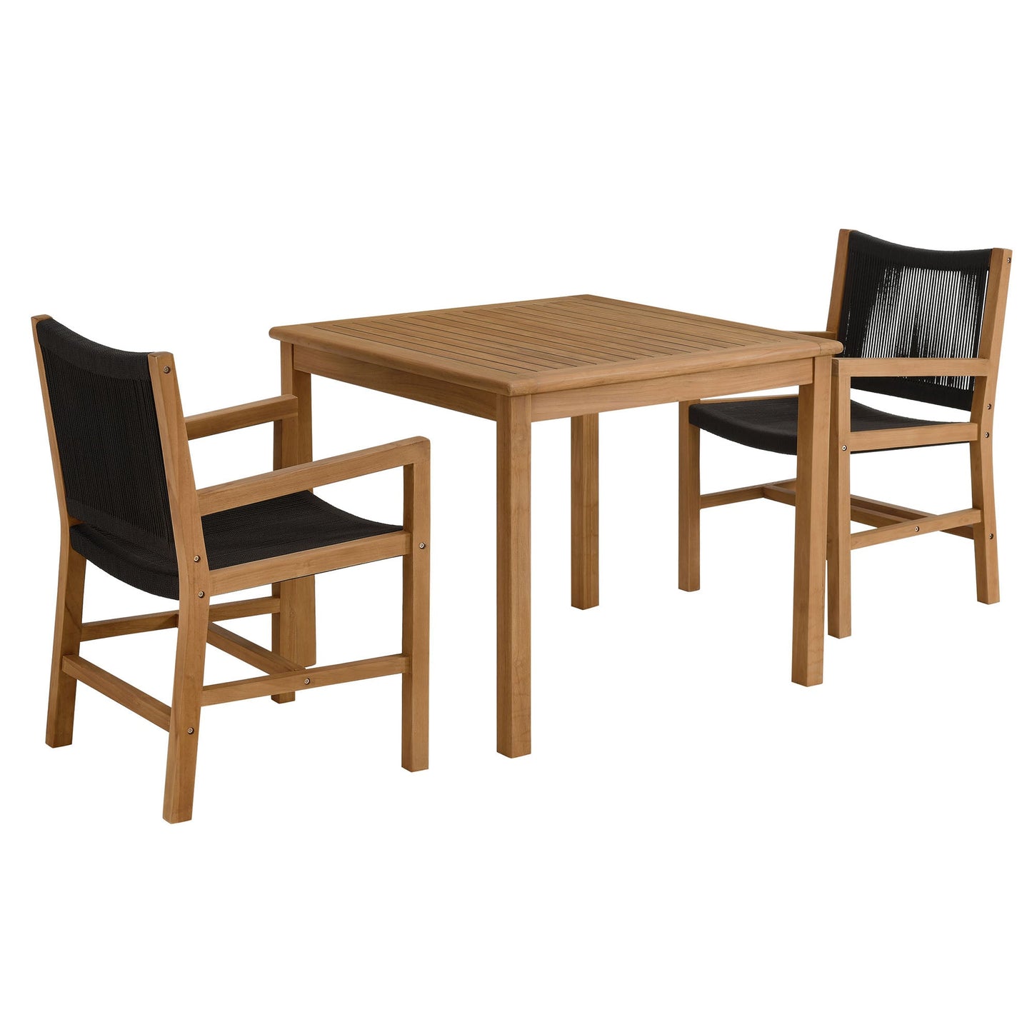 Vienna 3-Piece Outdoor Patio Teak and Rope Dining Set with Armchairs and Armless Chairs by Modway