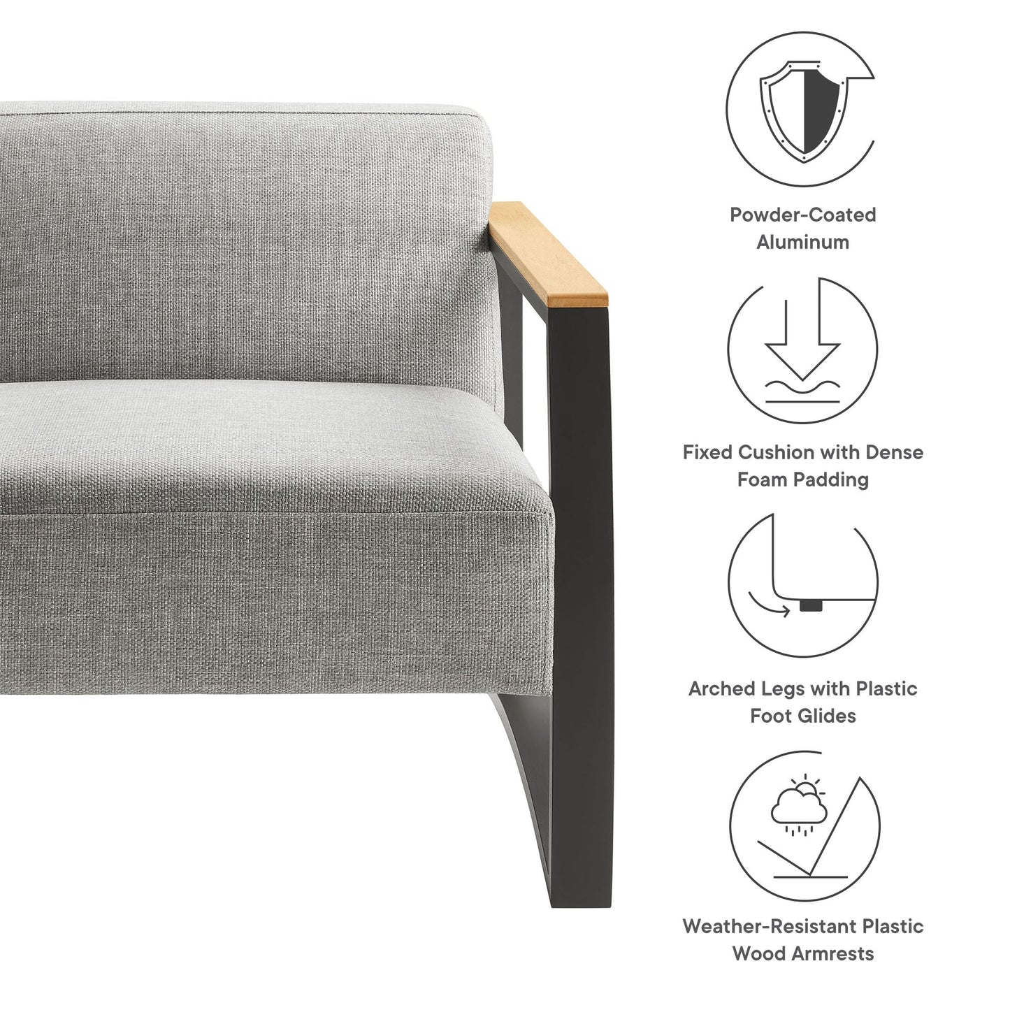 Sauve Outdoor Patio Aluminum and Fabric Armchair by Modway EEI-6947-CHA-LGR