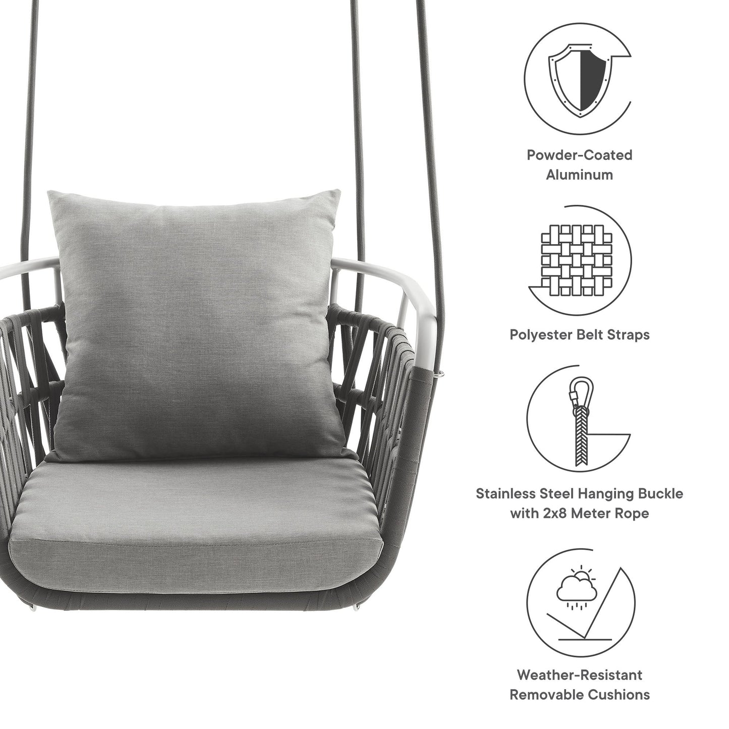 Kaliah Outdoor Patio Aluminum Swing Chair by Modway EEI-6949-LGR-WHI