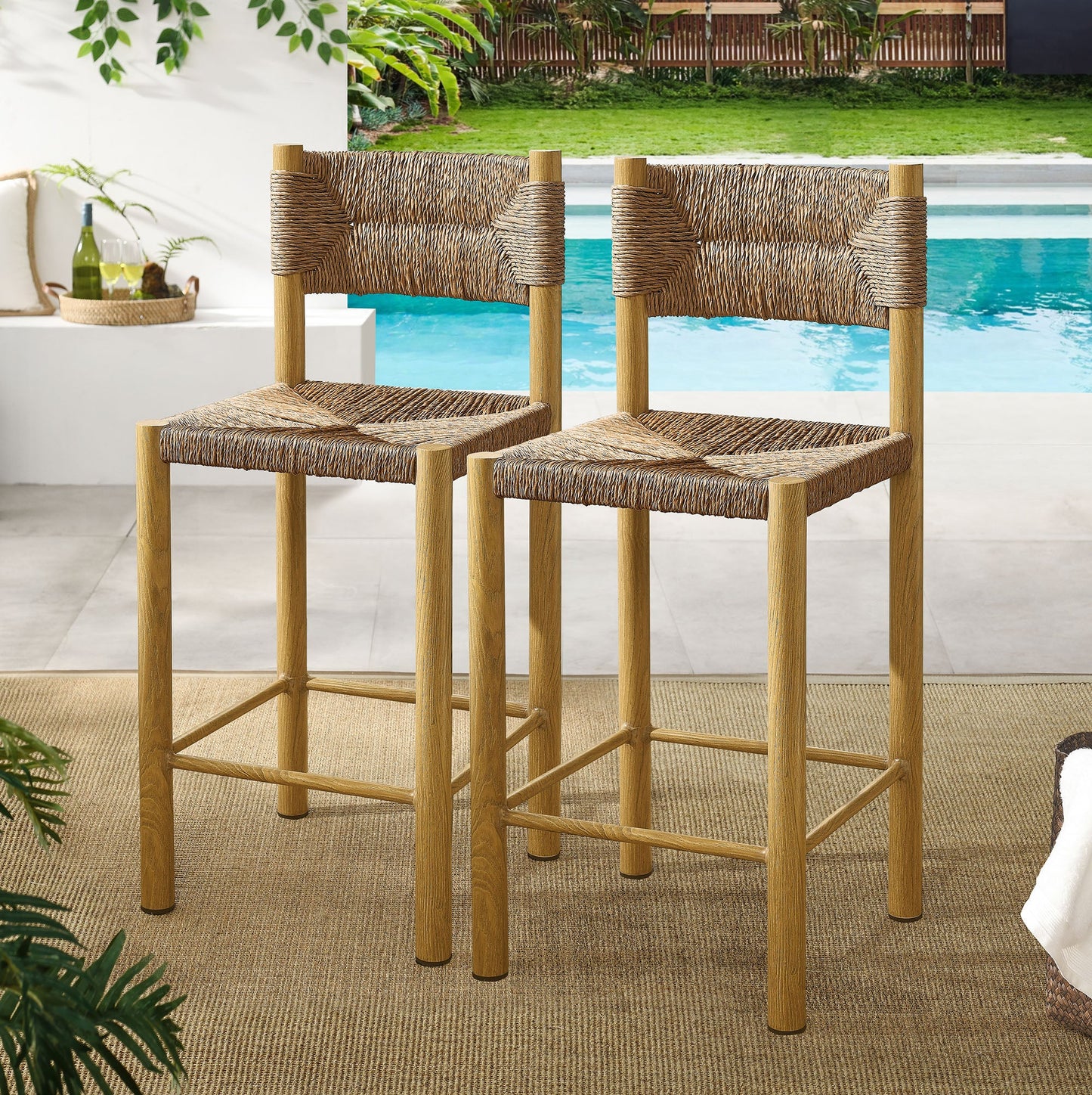 Parkland Outdoor Patio Rattan and Aluminum Stools Set of 2 by Modway