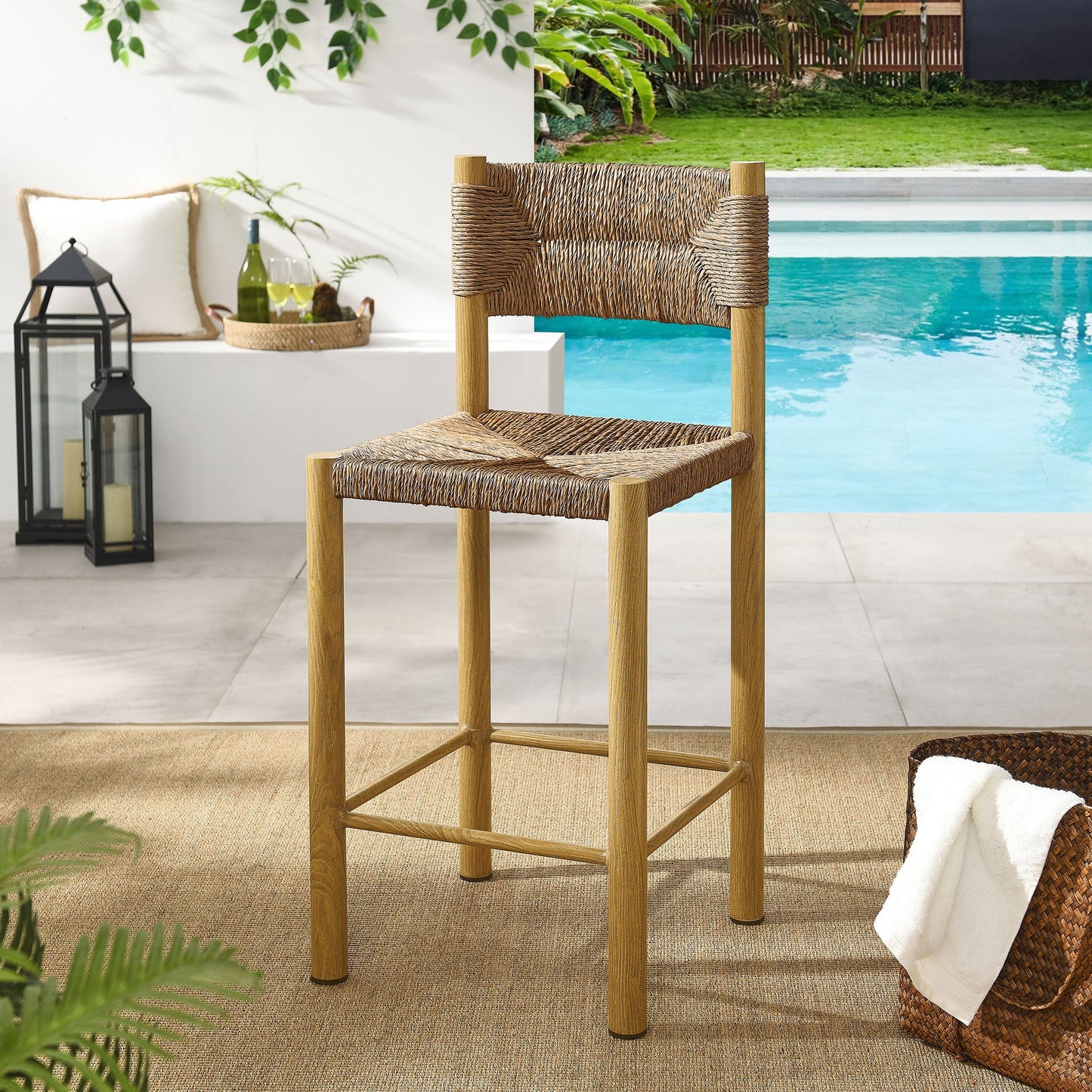 Parkland Outdoor Patio Rattan and Aluminum Stools Set of 2 by Modway
