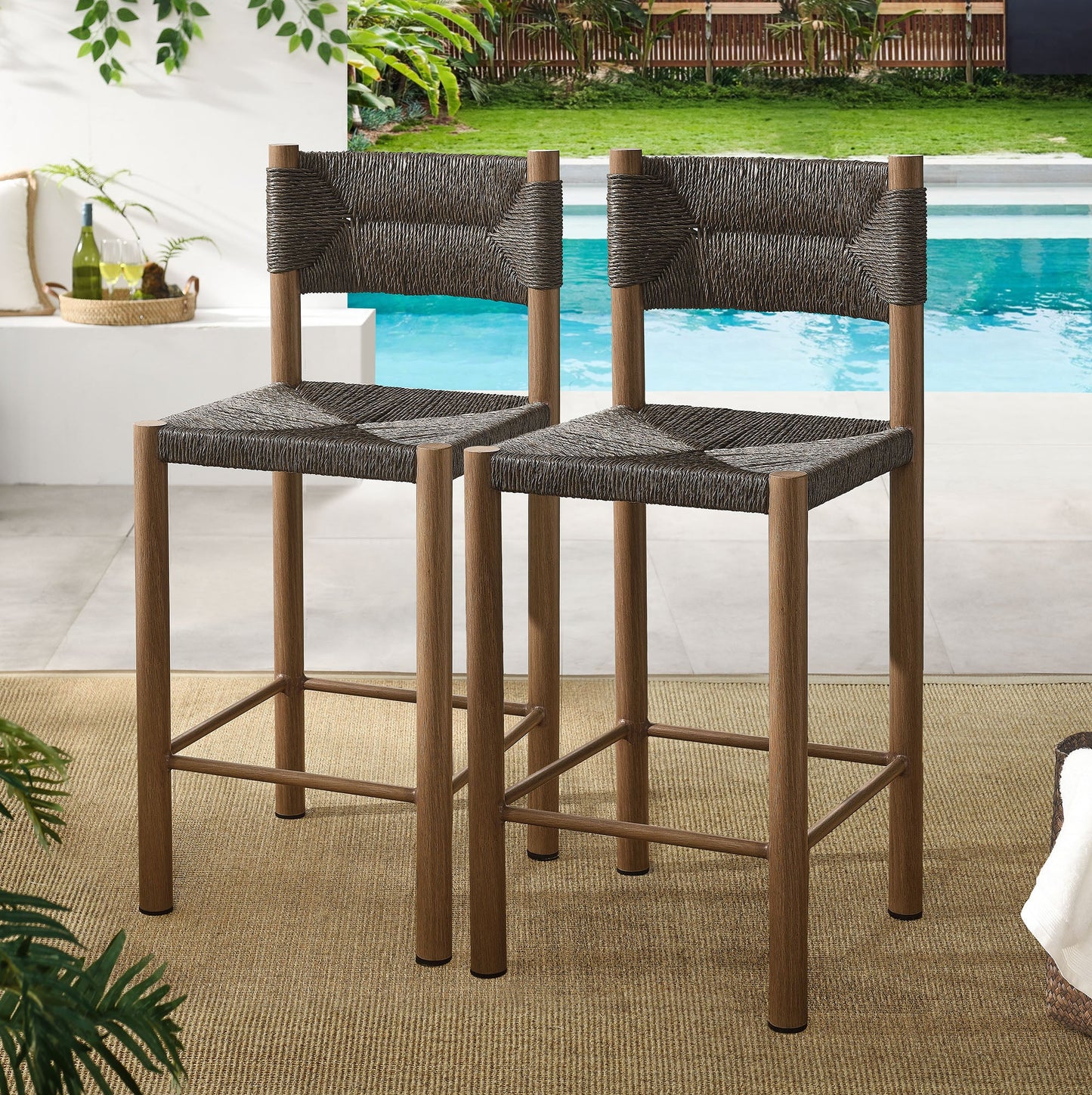 Parkland Outdoor Patio Rattan and Aluminum Stools Set of 2 by Modway