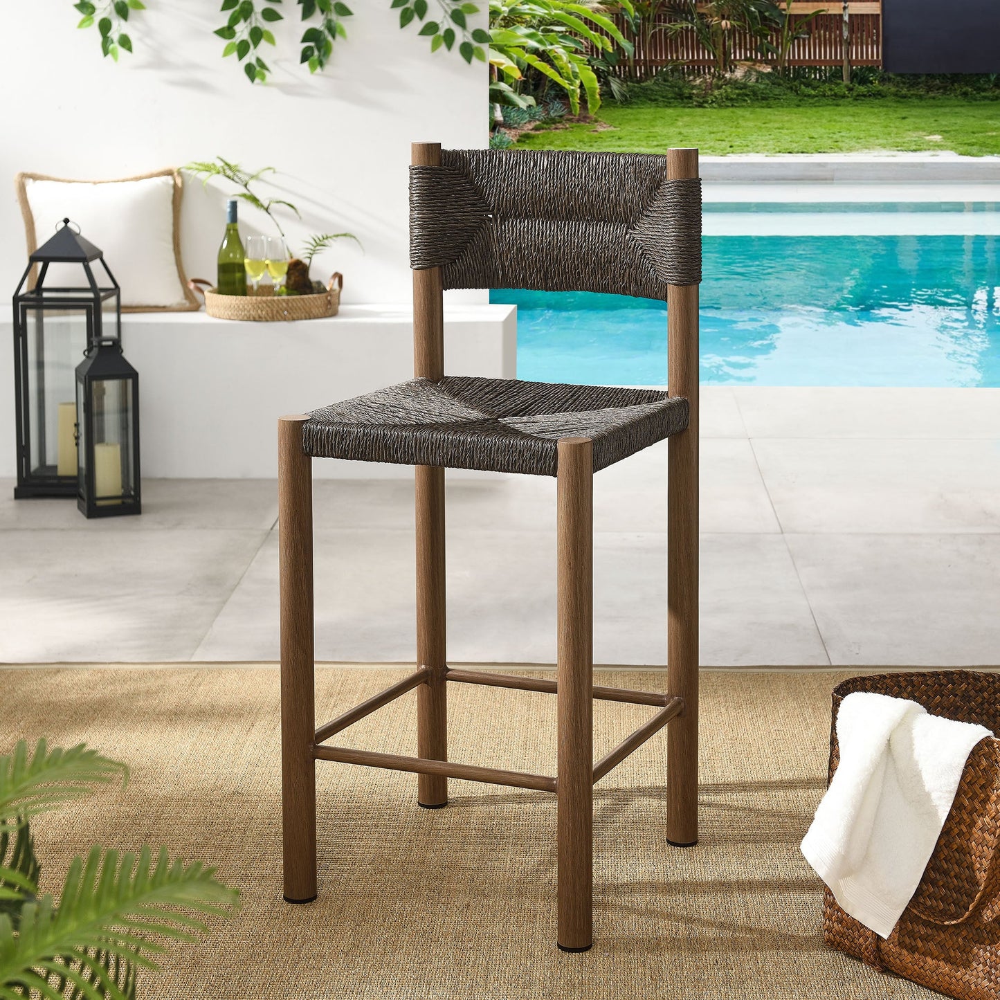 Parkland Outdoor Patio Rattan and Aluminum Stools Set of 2 by Modway