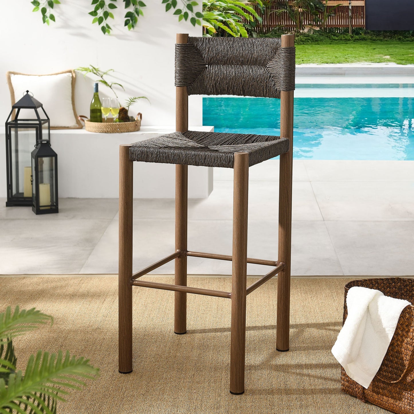 Parkland Outdoor Patio Rattan and Aluminum Stools Set of 2 by Modway