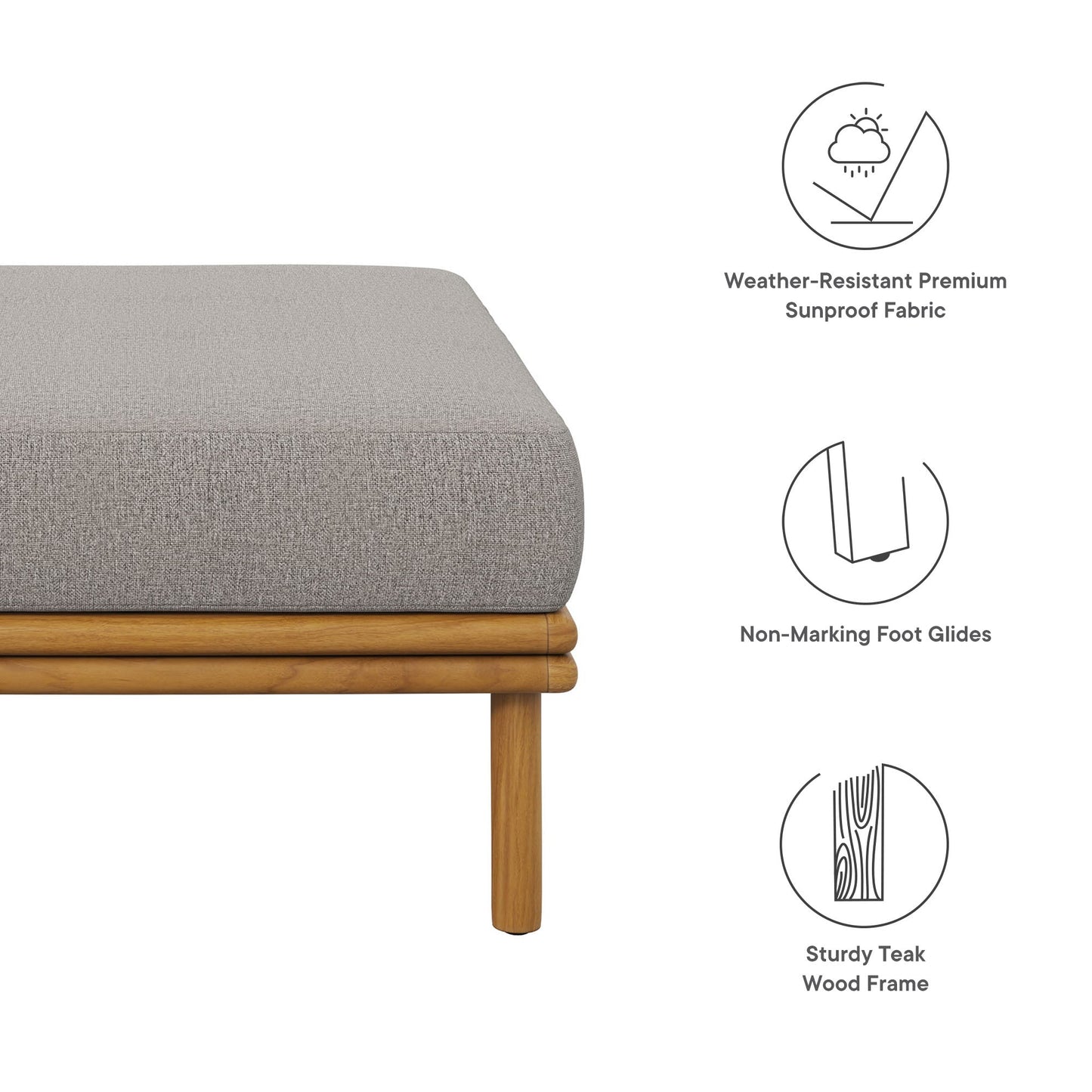 Wren Outdoor Patio Teak Wood Ottoman by Modway EEI-7009-NAT-DRI