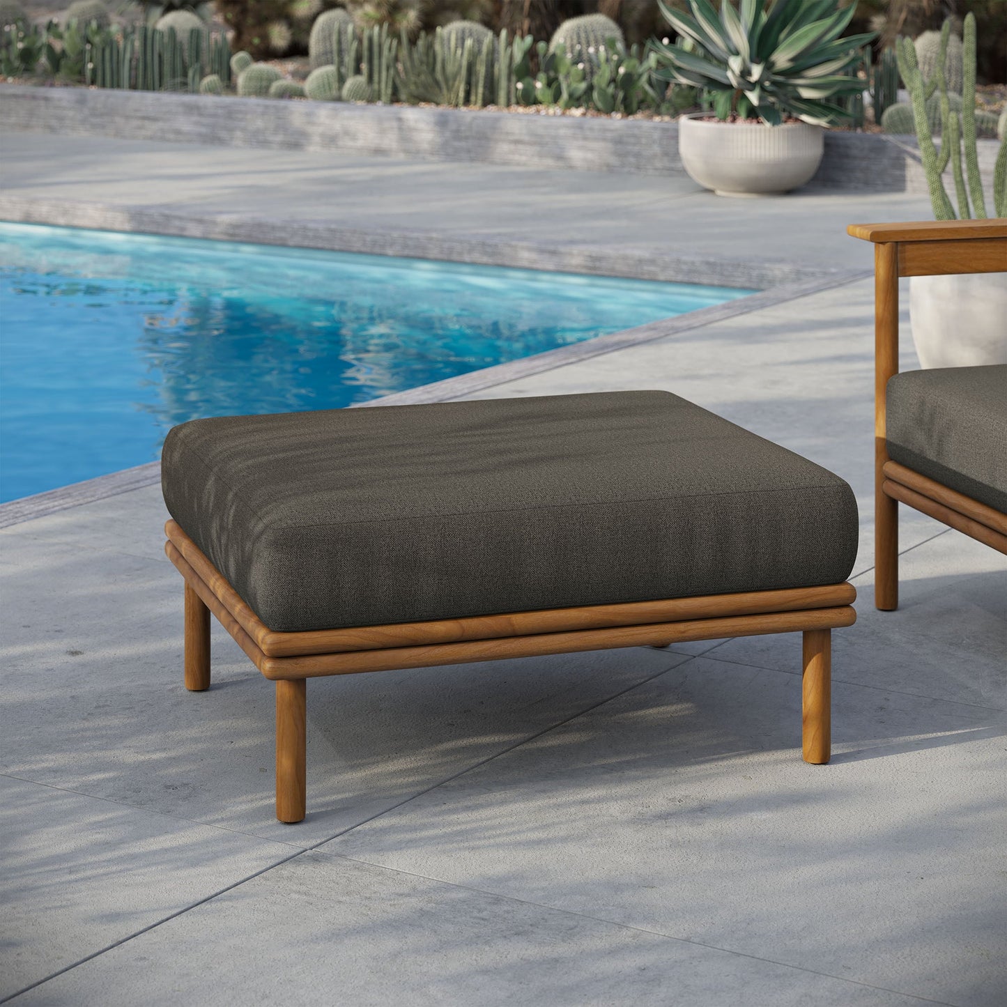 Wren Outdoor Patio Teak Wood Ottoman by Modway EEI-7009-NAT-FLI