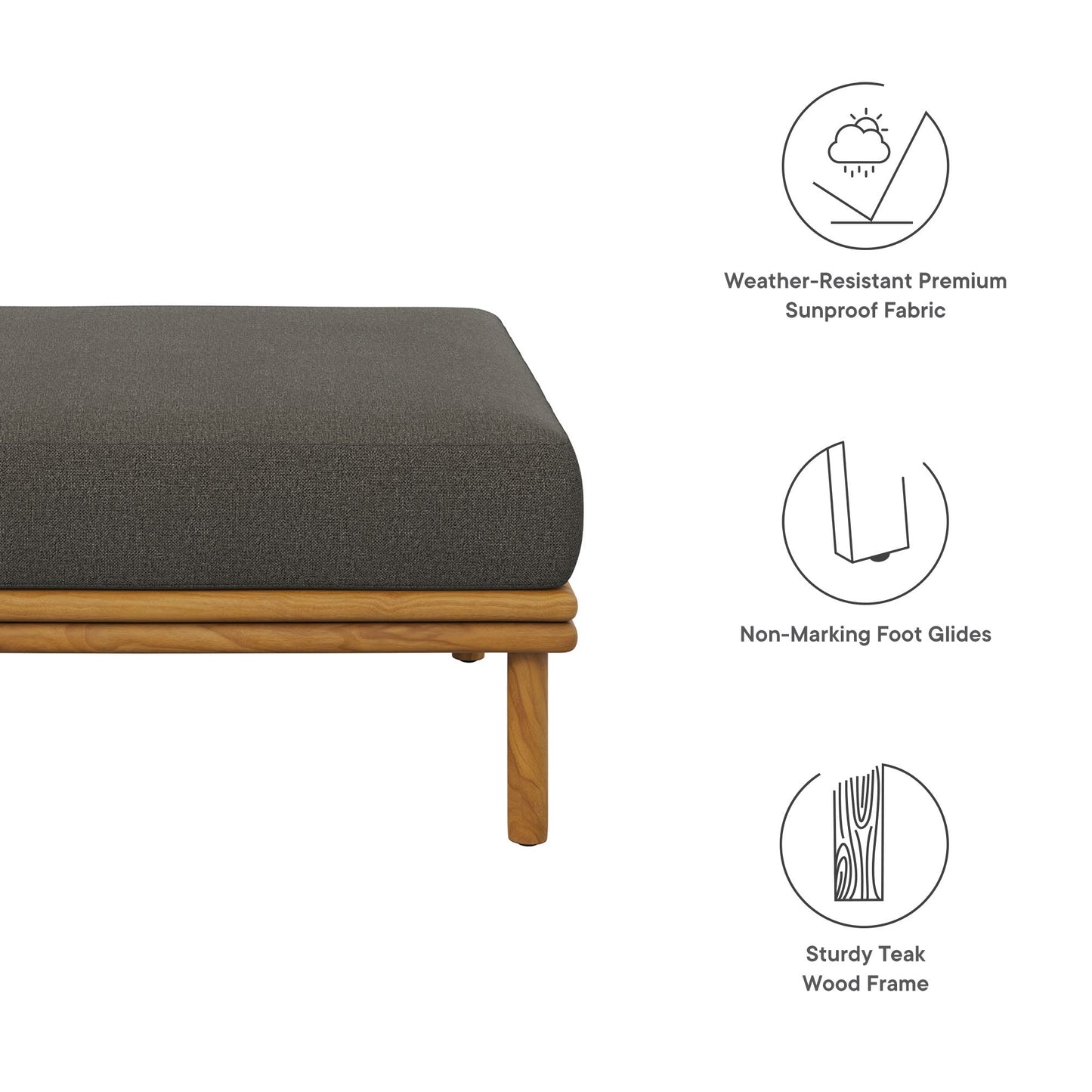 Wren Outdoor Patio Teak Wood Ottoman by Modway EEI-7009-NAT-FLI