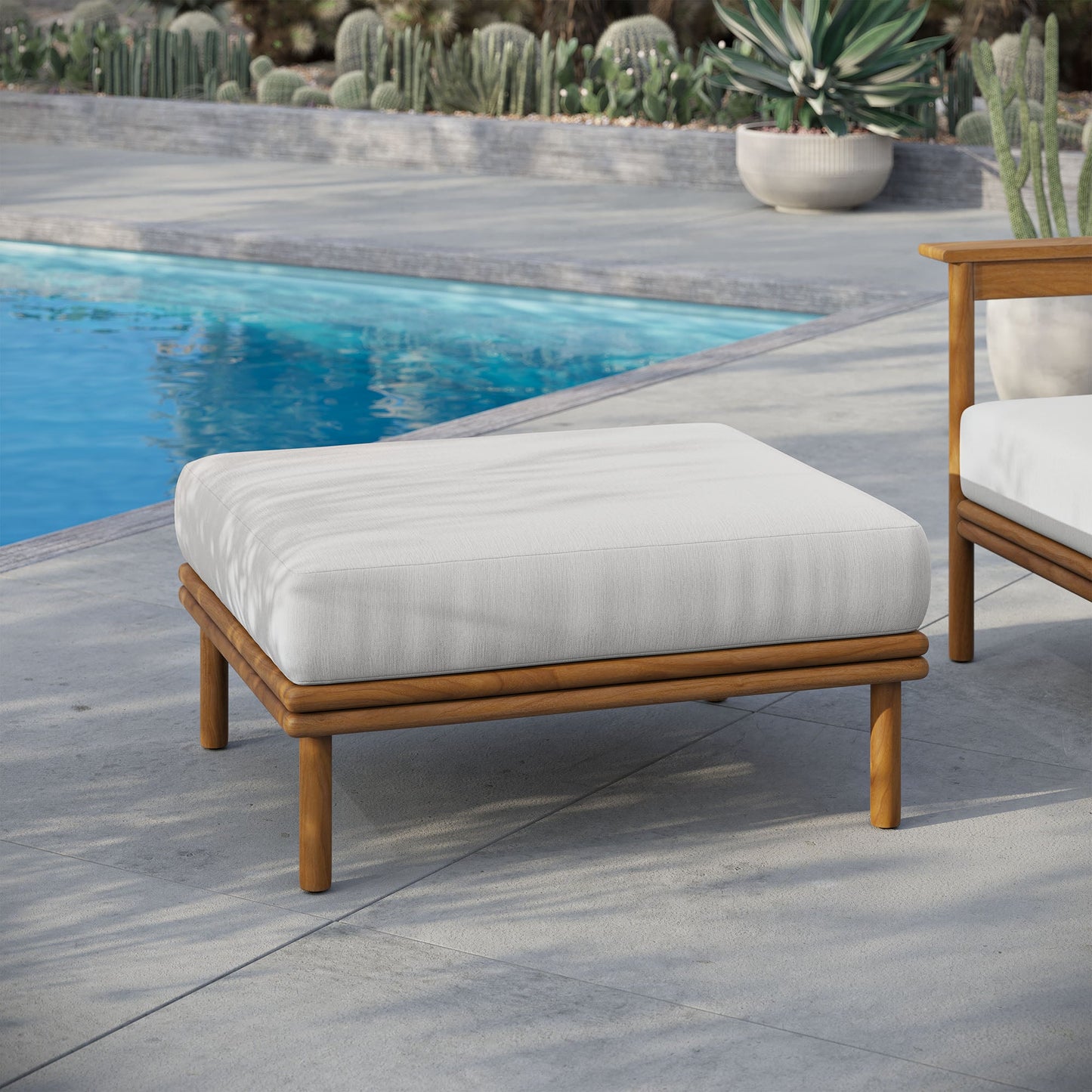 Wren Outdoor Patio Teak Wood Ottoman by Modway EEI-7009-NAT-SAI