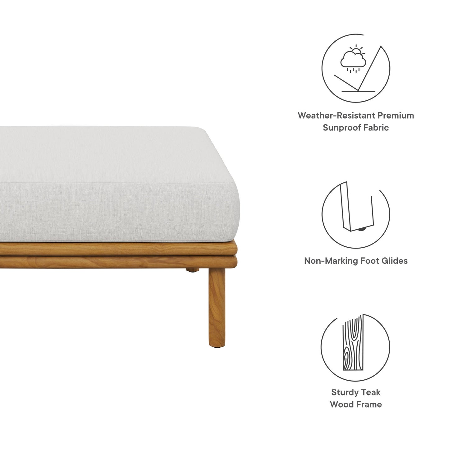 Wren Outdoor Patio Teak Wood Ottoman by Modway EEI-7009-NAT-SAI