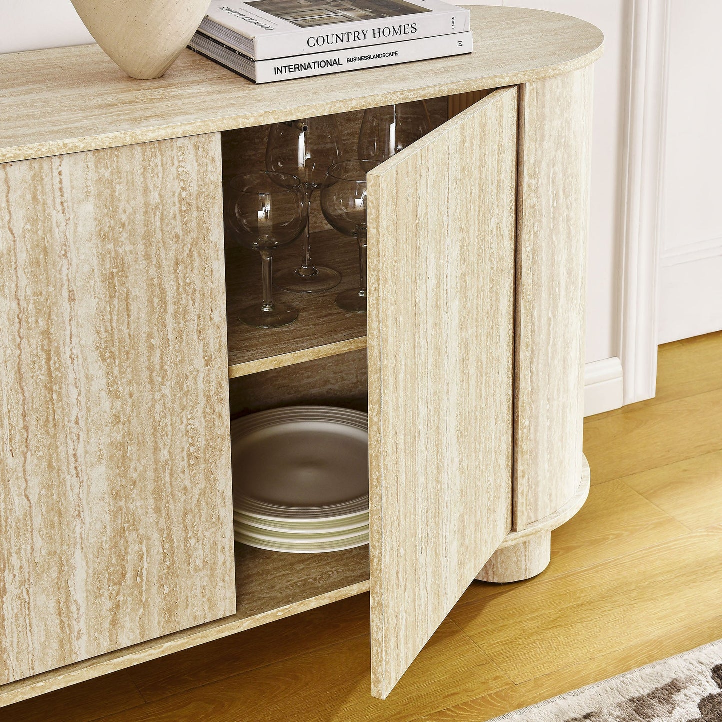 Overture 63” Oval Faux Travertine Sideboard by Modway EEI-7015-TRA