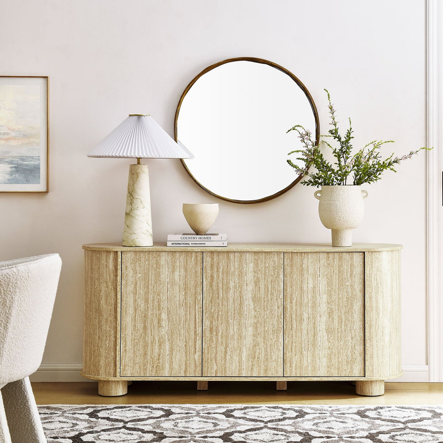Overture 63” Oval Faux Travertine Sideboard by Modway EEI-7015-TRA