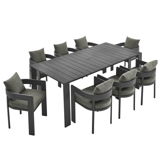 Tahoe 9-Piece Outdoor Patio Aluminum Dining Set by Modway EEI-7059-GRY-CHA-SET
