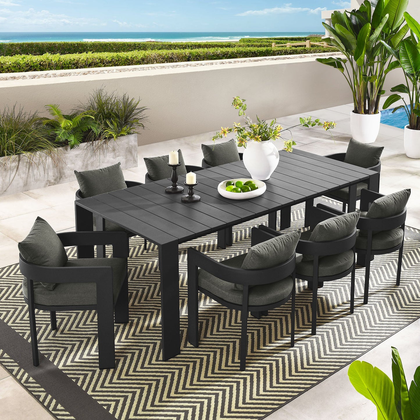 Tahoe 9-Piece Outdoor Patio Aluminum Dining Set by Modway EEI-7059-GRY-CHA-SET