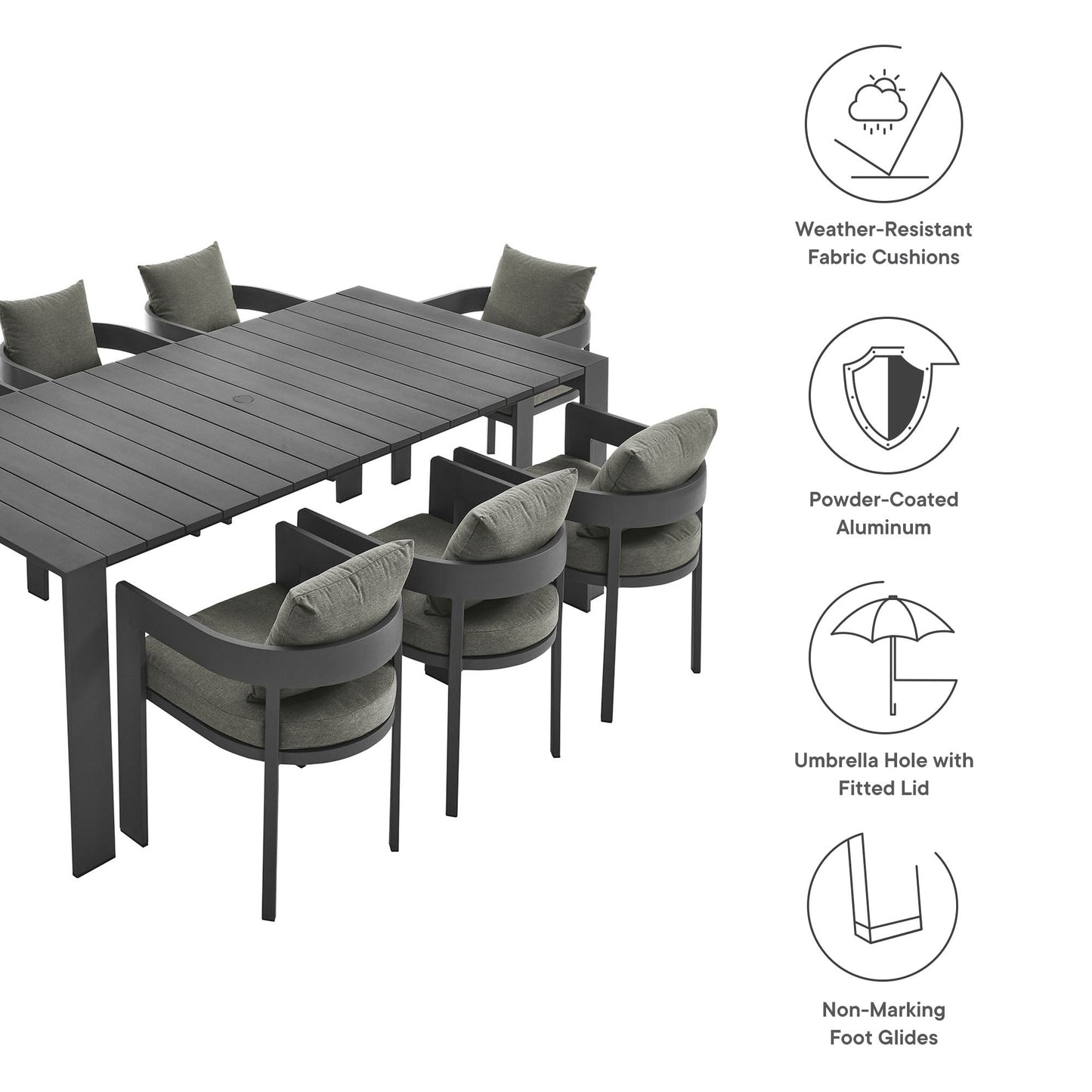 Tahoe 9-Piece Outdoor Patio Aluminum Dining Set by Modway EEI-7059-GRY-CHA-SET