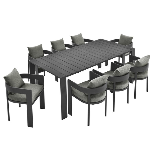 Tahoe 9-Piece Outdoor Patio Aluminum Dining Set by Modway EEI-7059-GRY-GRY-SET